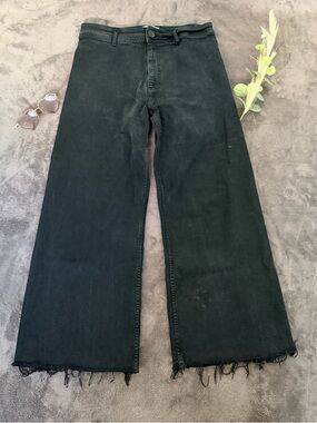 Zara Black Wide Leg Jeans with Frayed Hem Sz 12